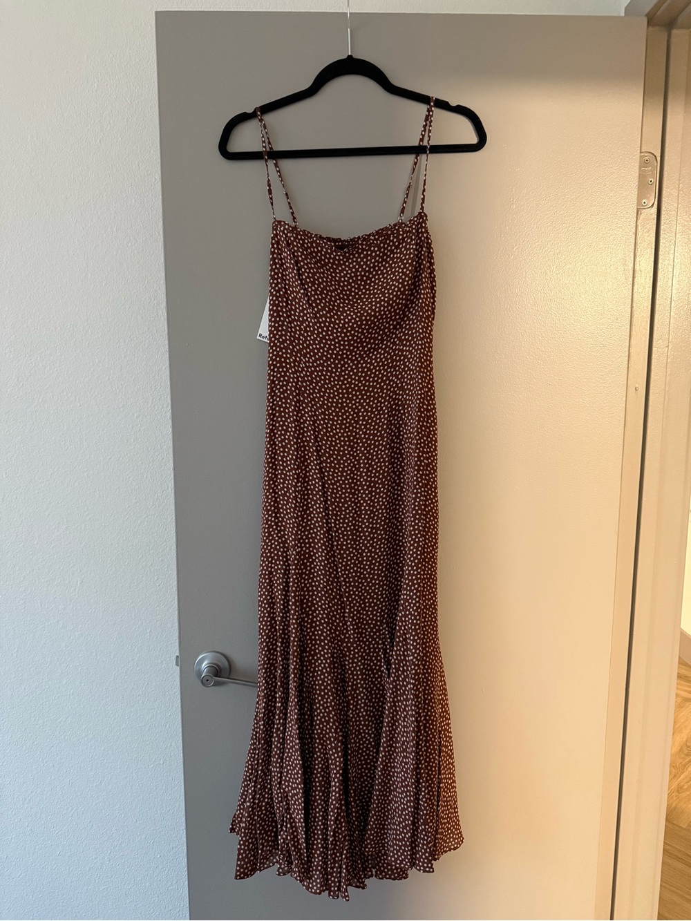 Reformation Brown Polka Dot Slip Maxi Dress